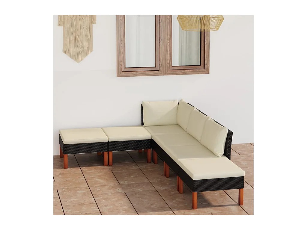 6-delige Loungeset met kussens poly rattan zwart NL68071