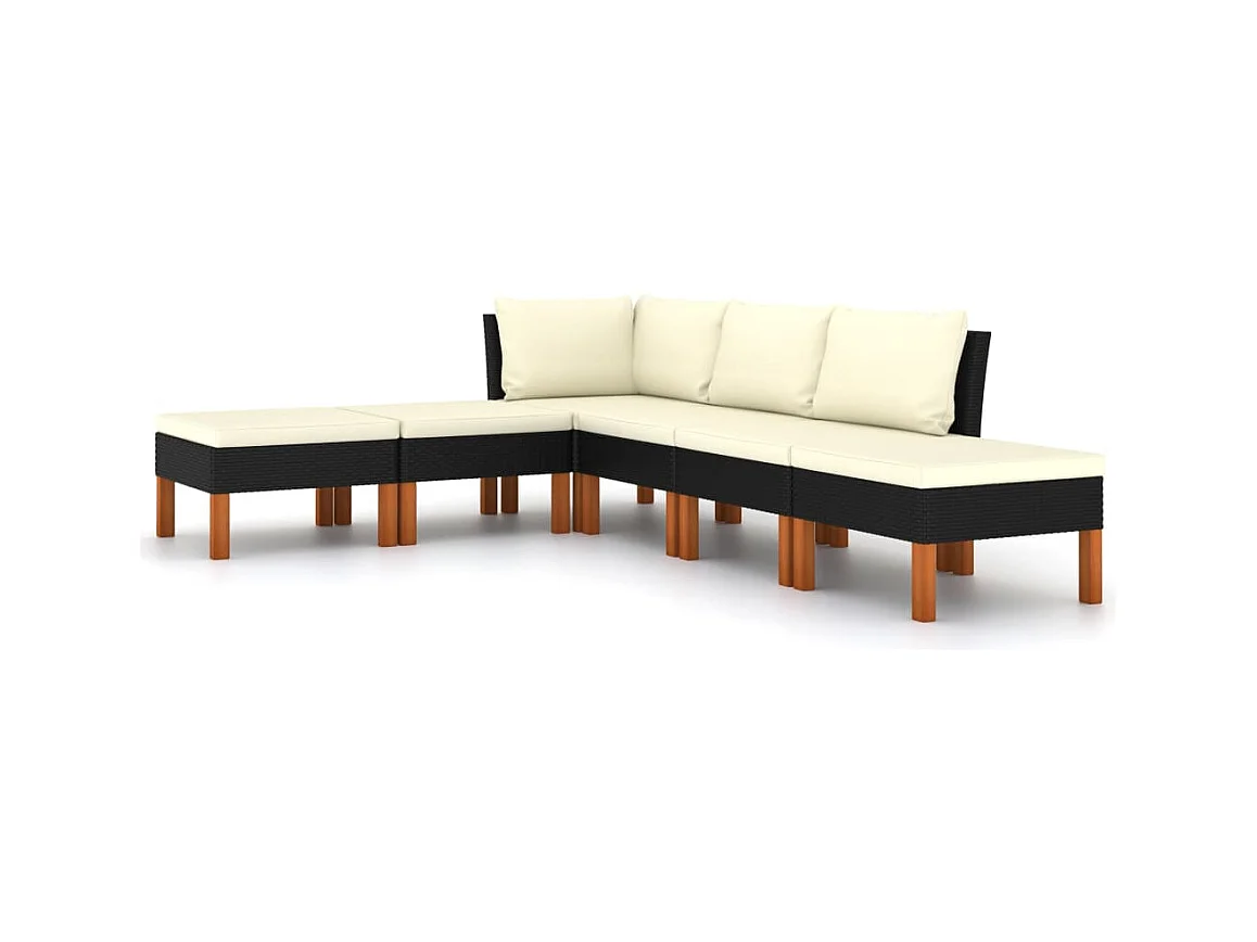 6-tlg. Garten-Sitzgruppe | Garten-Lounge-Set mit Kissen Poly Rattan Schwarz -GKD819246