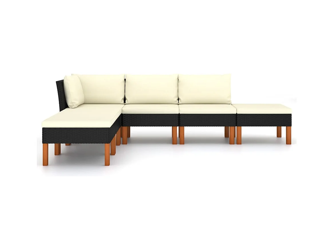 6-tlg. Garten-Sitzgruppe | Garten-Lounge-Set mit Kissen Poly Rattan Schwarz -GKD819246
