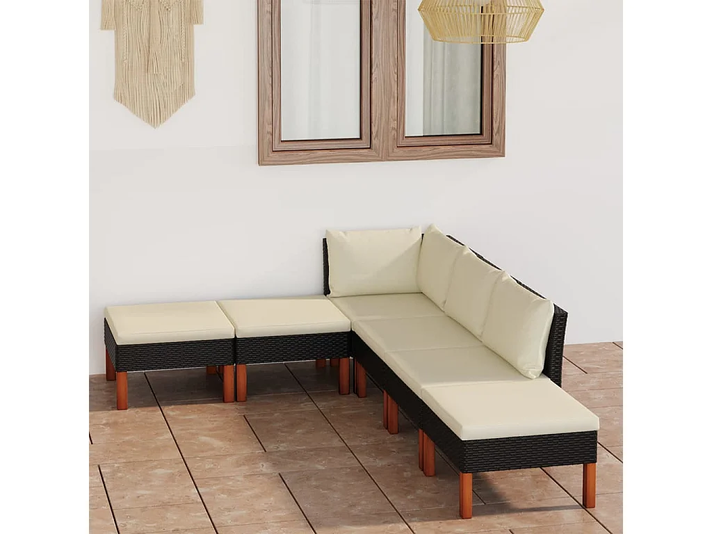 6 pzas Salón de jardín y cojines ratán sintético negro ES31507