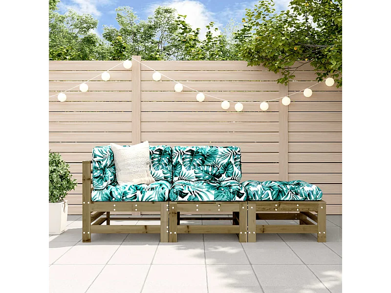 3-tlg. Garten-Sitzgruppe: Sofa + Tisch | Garten-Lounge-Set mit Kissen Kiefernholz Imprägniert -GKD387748