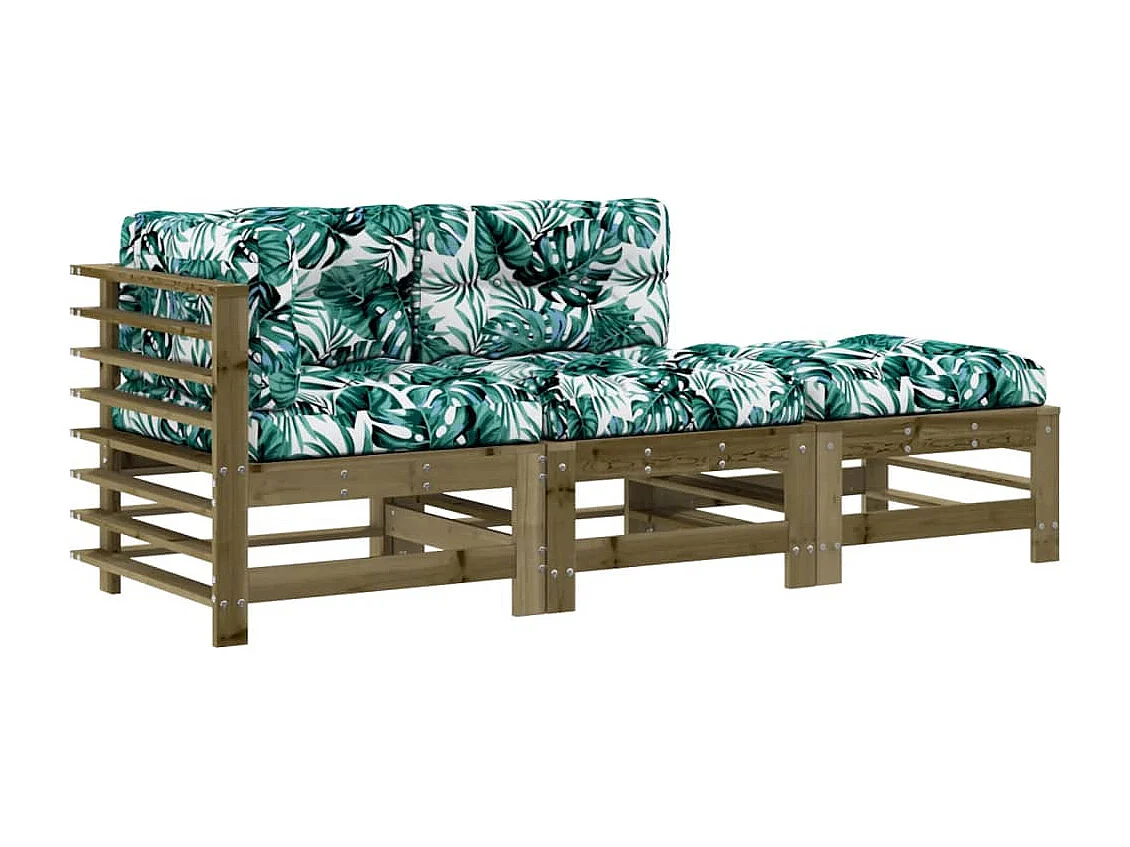 3-tlg. Garten-Sitzgruppe: Sofa + Tisch | Garten-Lounge-Set mit Kissen Kiefernholz Imprägniert -GKD387748