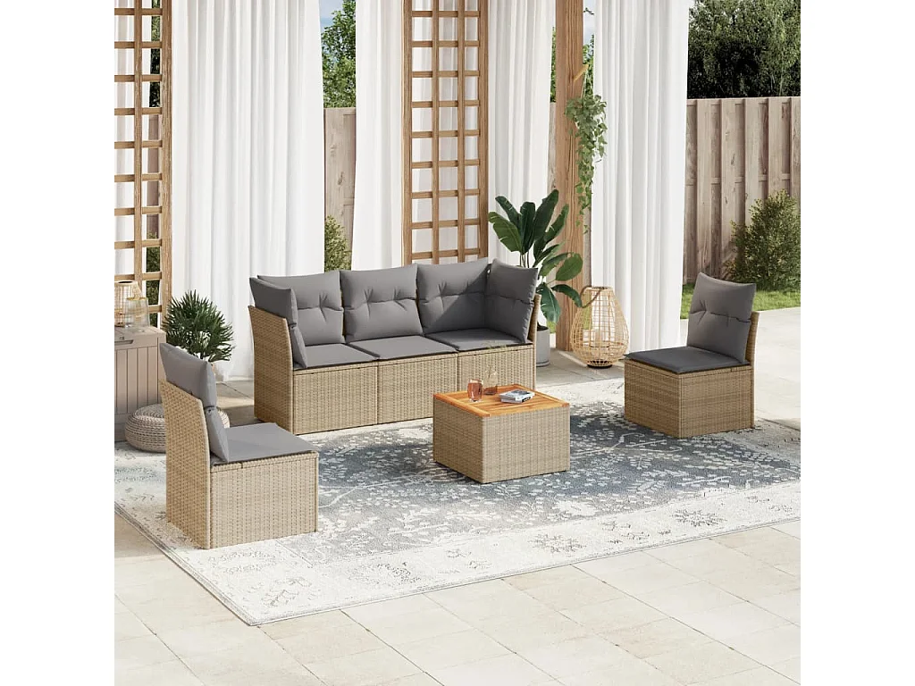 6-tlg. Garten-Sofagarnitur,Gartenmöbel-Set mit Kissen Beige Poly Rattan -gkd815468