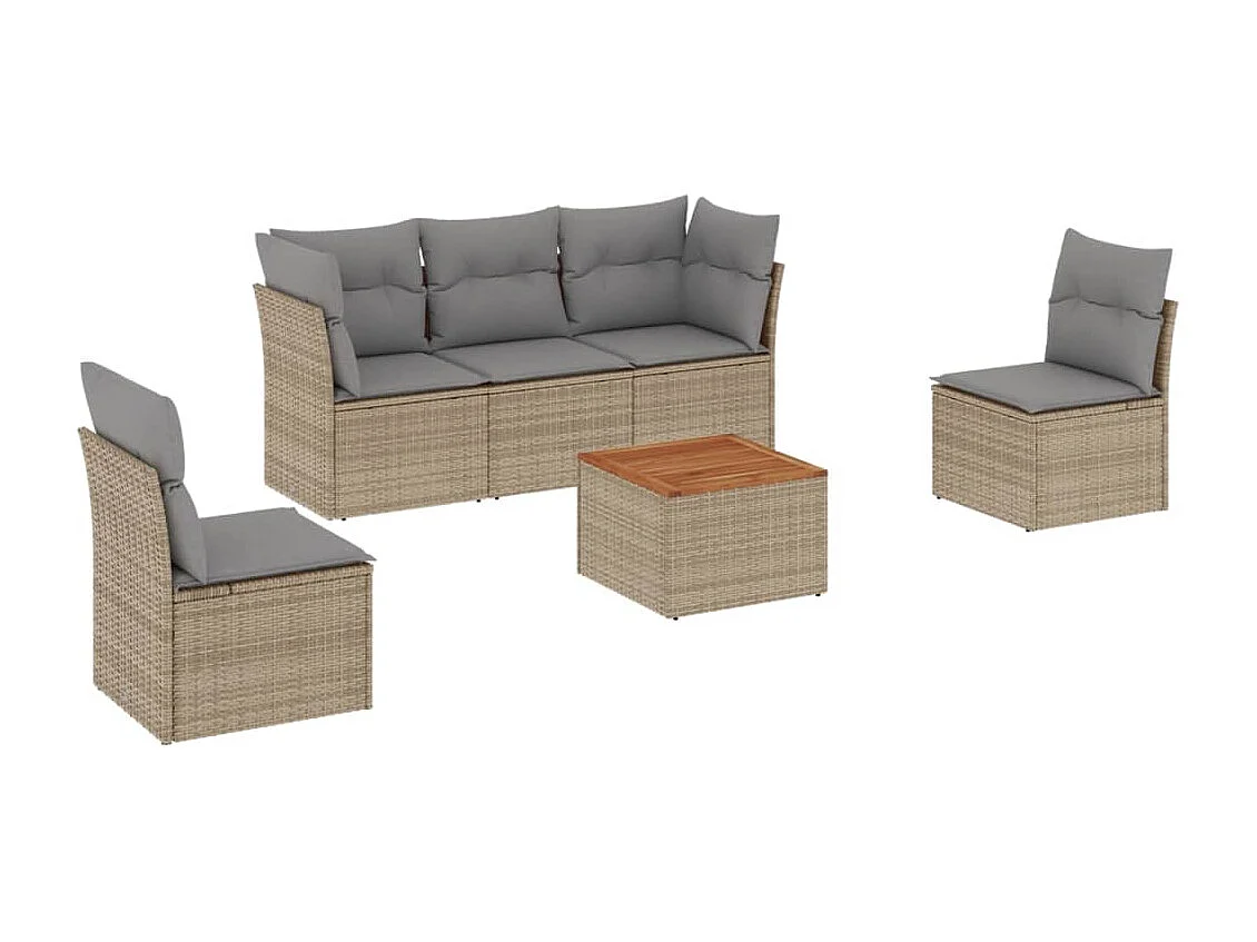 6-tlg. Garten-Sofagarnitur,Gartenmöbel-Set mit Kissen Beige Poly Rattan -gkd815468