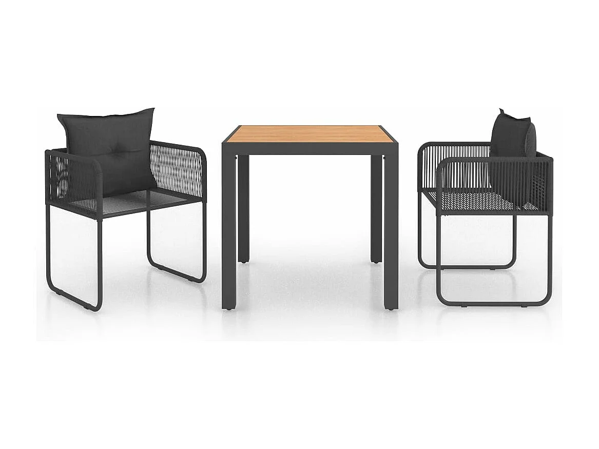 Salon de jardin 3 pcs PVC Résine tressée Noir et marron BE18273