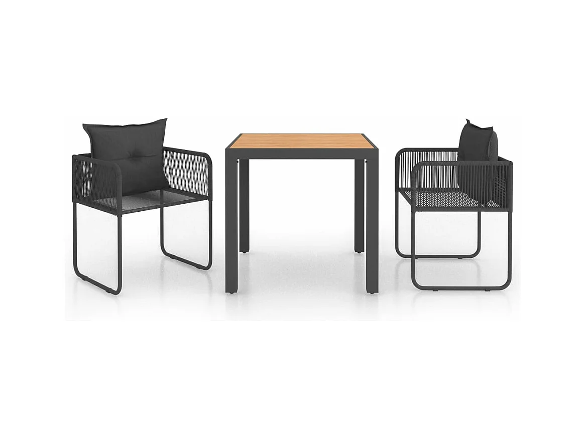 3-tlg. Garten-Essgruppe,Gartensitzgruppe PVC Rattan Schwarz und Braun -gkd15358