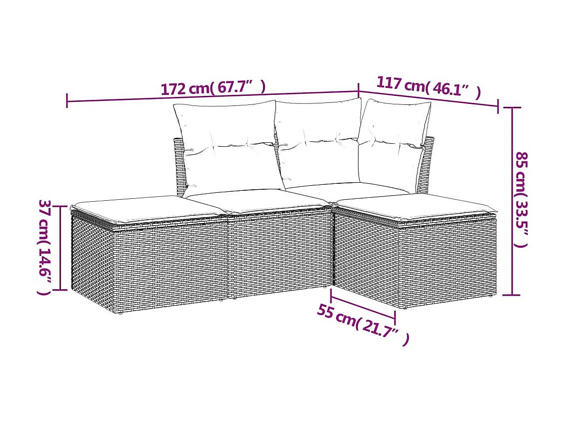 4-tlg. Garten-Sofagarnitur,Gartenmöbel-Set mit Kissen Beige Poly Rattan -gkd679866