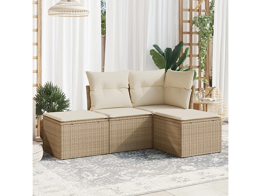 4-tlg. Garten-Sofagarnitur,Gartenmöbel-Set mit Kissen Beige Poly Rattan -gkd679866