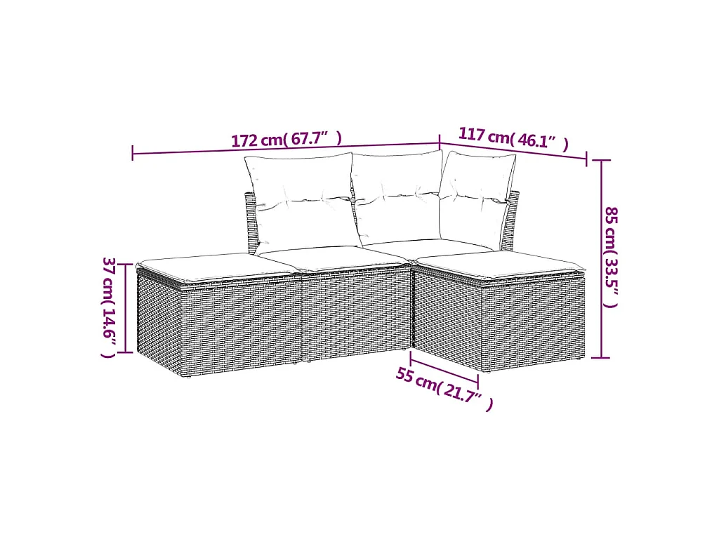 4-delige Loungeset met kussens poly rattan beige NL27636