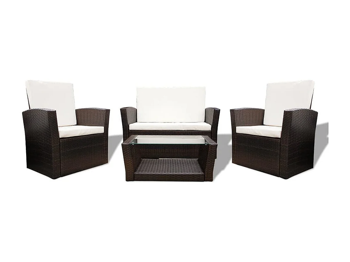 Salon de jardin 4 pcs avec coussins Résine tressée Marron BE17570
