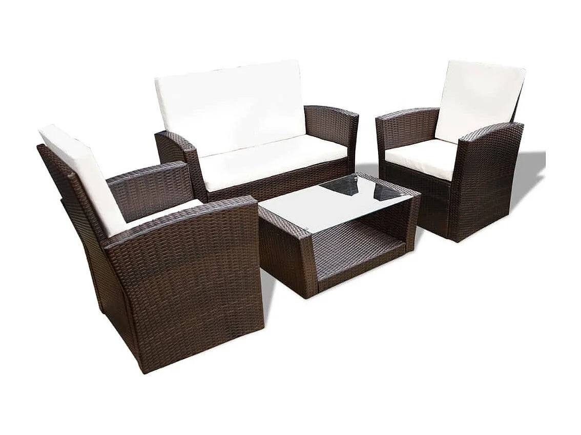 Salon de jardin 4 pcs avec coussins Résine tressée Marron BE17570