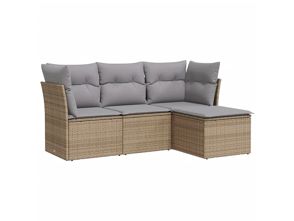 4 pzas Salón de jardín con cojines ratán sintético beige ES41430