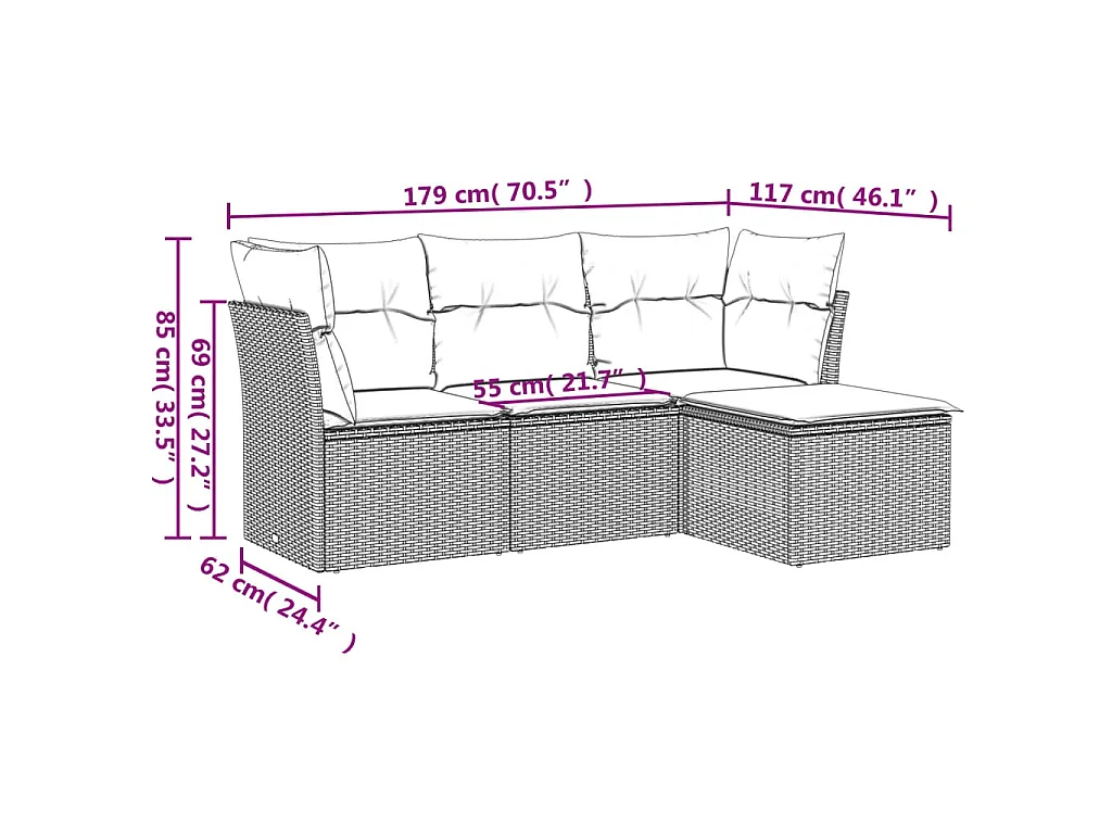 4 pzas Salón de jardín con cojines ratán sintético beige ES41430