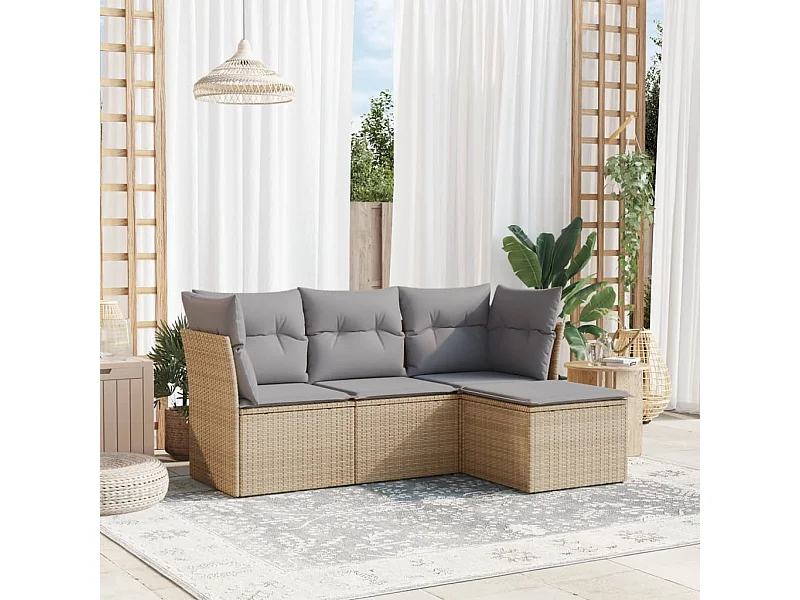 4-tlg. Garten-Sofagarnitur,Gartenmöbel-Set mit Kissen Beige Poly Rattan -gkd944920