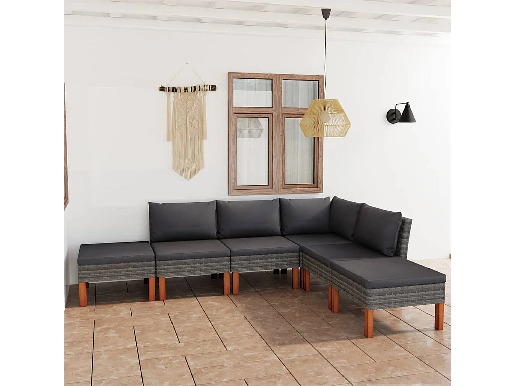 6-tlg. Garten-Sitzgruppe | Garten-Lounge-Set mit Kissen Poly Rattan Grau -GKD664166