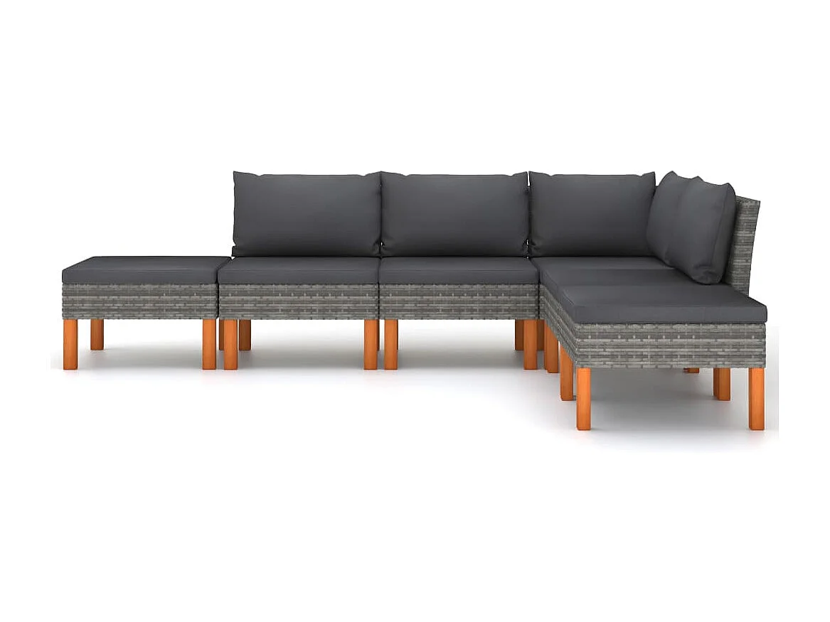6-tlg. Garten-Sitzgruppe | Garten-Lounge-Set mit Kissen Poly Rattan Grau -GKD664166