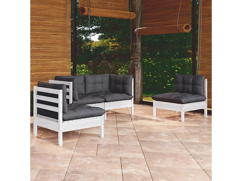 4 pcs conjunto lounge de jardim c/ almofadões pinho maciço PT78035