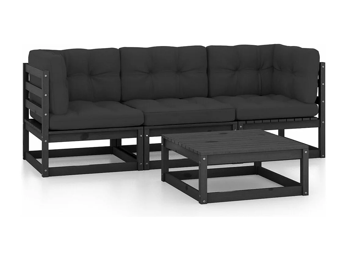 4-tlg. Garten-Sitzgruppe: Sofa + Tisch | Garten-Lounge-Set mit Kissen Kiefer Massivholz -GKD236819