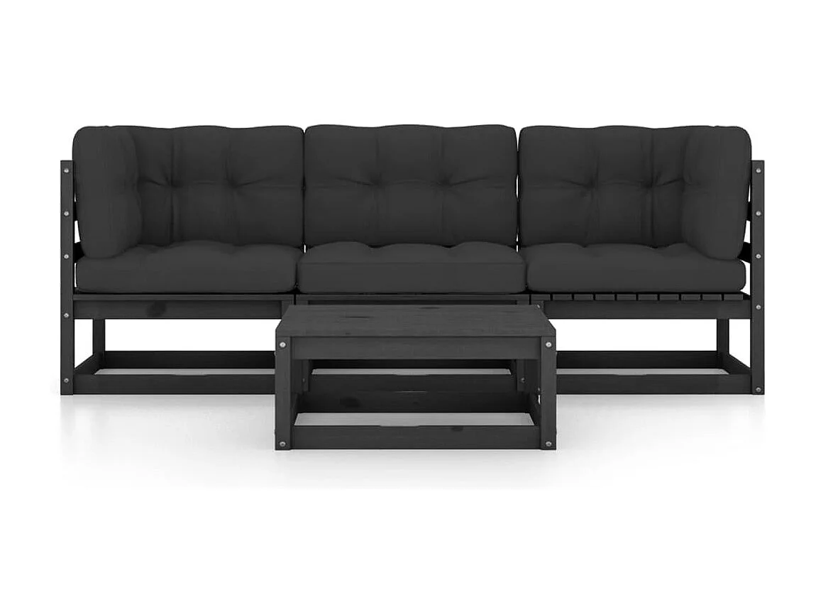 4-tlg. Garten-Sitzgruppe: Sofa + Tisch | Garten-Lounge-Set mit Kissen Kiefer Massivholz -GKD236819