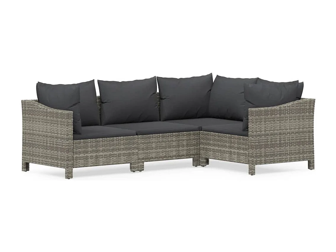 Salon de jardin 4 pcs avec coussins Gris Résine tressée BE89134