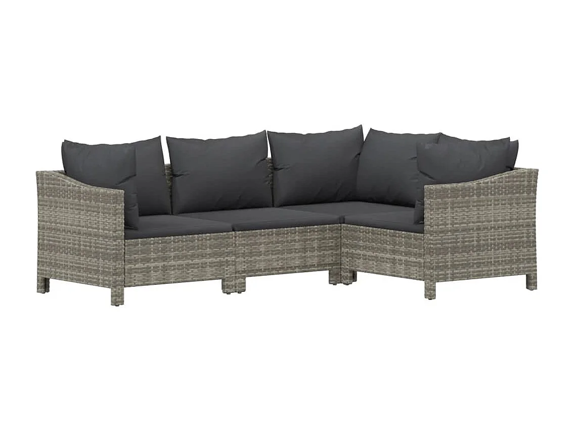 Salon de jardin 4 pcs avec coussins Gris Résine tressée BE89134
