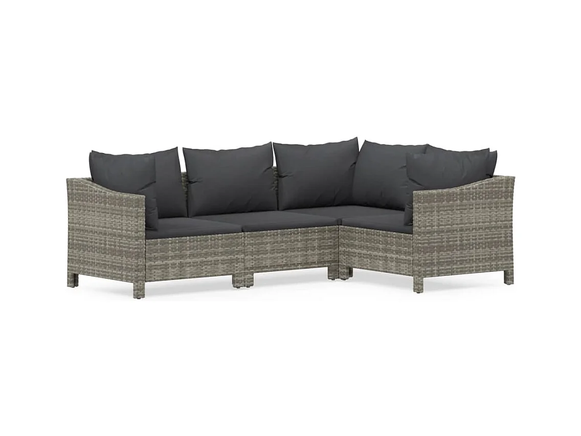 4-tlg. Garten-Sitzgruppe: Sofa + Tisch | Garten-Lounge-Set mit Kissen Grau Poly Rattan -GKD198038