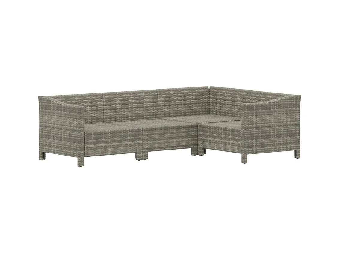 4-tlg. Garten-Sitzgruppe: Sofa + Tisch | Garten-Lounge-Set mit Kissen Grau Poly Rattan -GKD198038