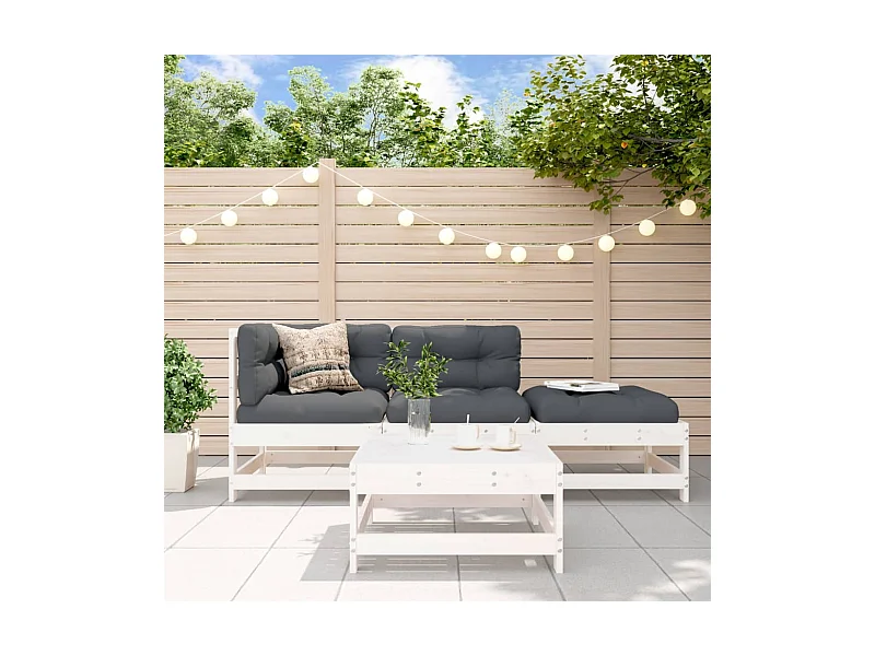 4-tlg. Garten-Sitzgruppe: Sofa + Tisch | Garten-Lounge-Set Weiß Massivholz Kiefer -GKD957092