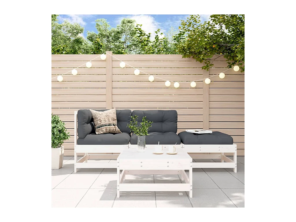 Salon de jardin 4 pcs blanc bois de pin massif BE82635
