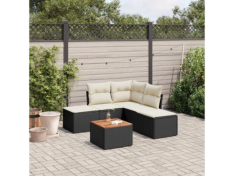 6-tlg. Garten-Sofagarnitur,Gartenmöbel-Set mit Kissen Schwarz Poly Rattan -gkd897446