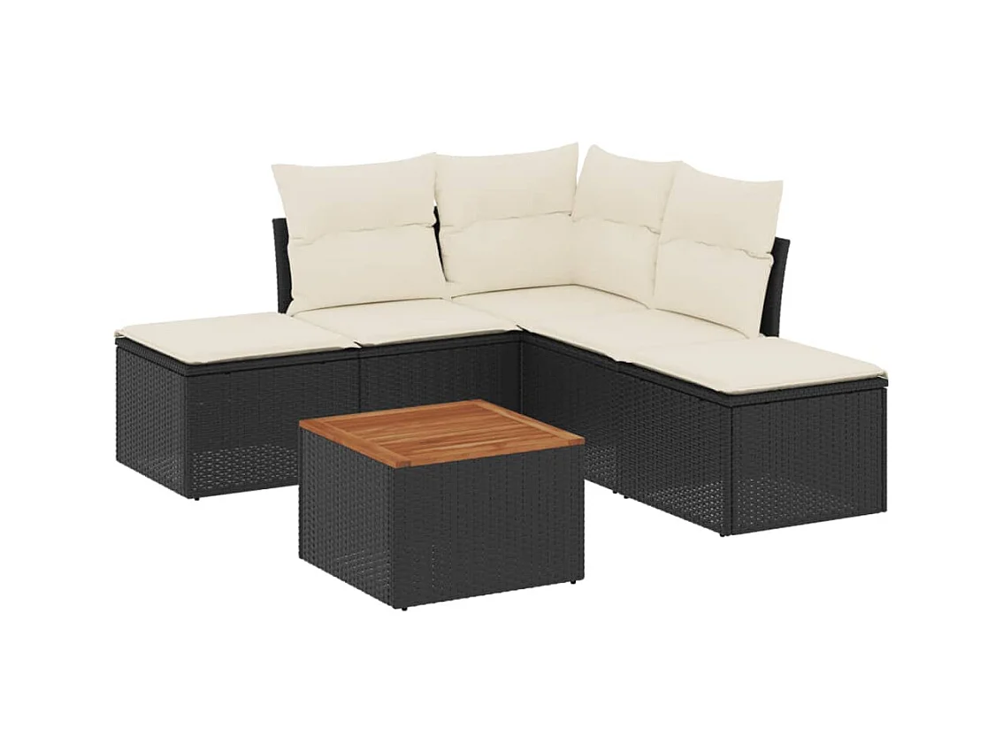 6-tlg. Garten-Sofagarnitur,Gartenmöbel-Set mit Kissen Schwarz Poly Rattan -gkd897446