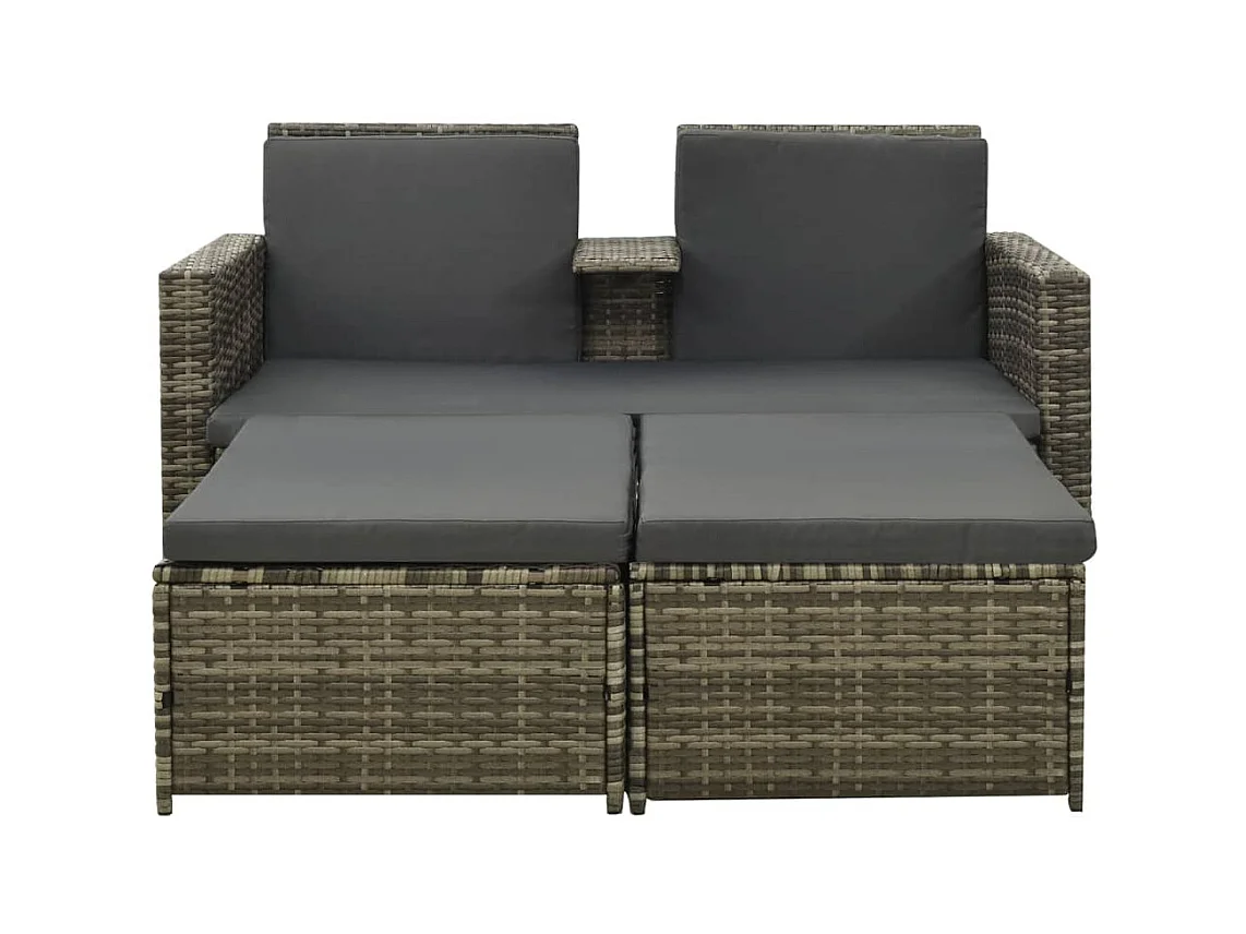 3-tlg. Garten-Sitzgruppe: Sofa + Tisch | Garten-Lounge-Set mit Auflagen Poly Rattan Grau -GKD650468