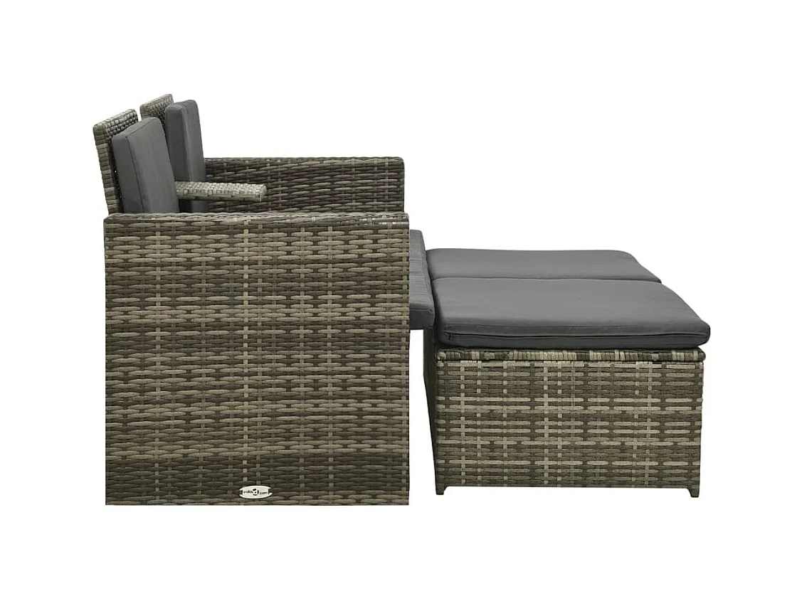 3-tlg. Garten-Sitzgruppe: Sofa + Tisch | Garten-Lounge-Set mit Auflagen Poly Rattan Grau -GKD650468