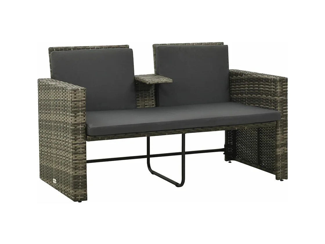 3-tlg. Garten-Sitzgruppe: Sofa + Tisch | Garten-Lounge-Set mit Auflagen Poly Rattan Grau -GKD650468