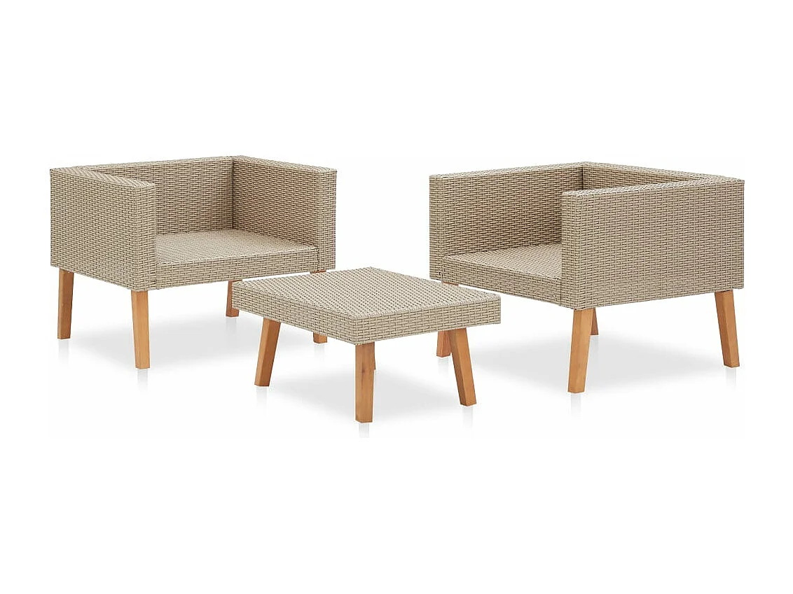 Salon de jardin 3 pcs avec coussins Résine tressée Beige BE26757