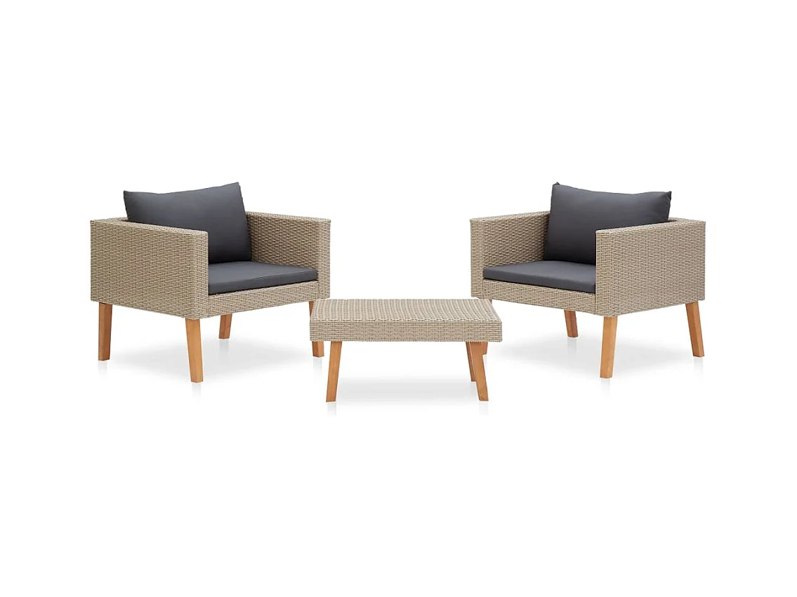 Salon de jardin 3 pcs avec coussins Résine tressée Beige BE26757