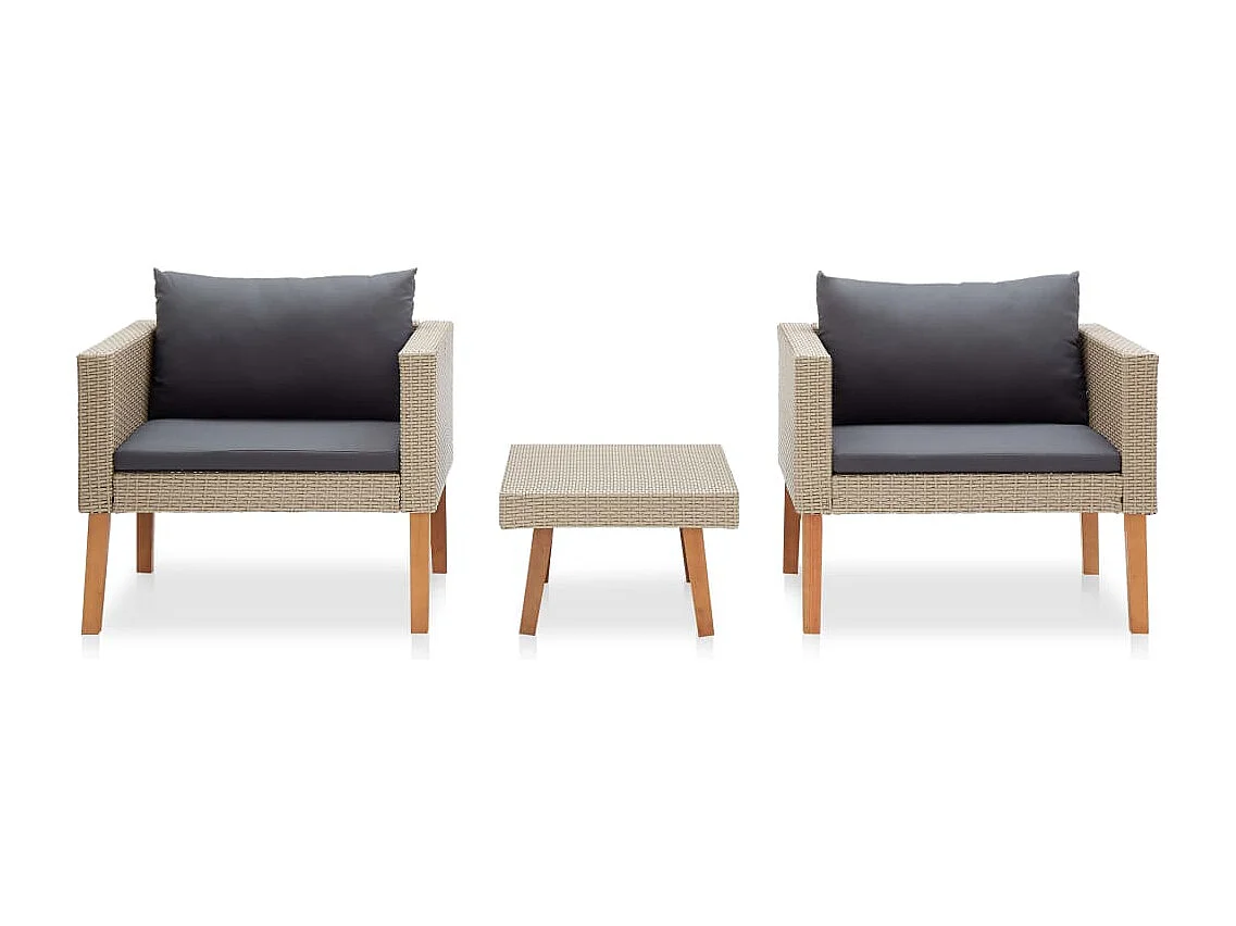 3-delige Loungeset met kussens poly rattan beige NL77073