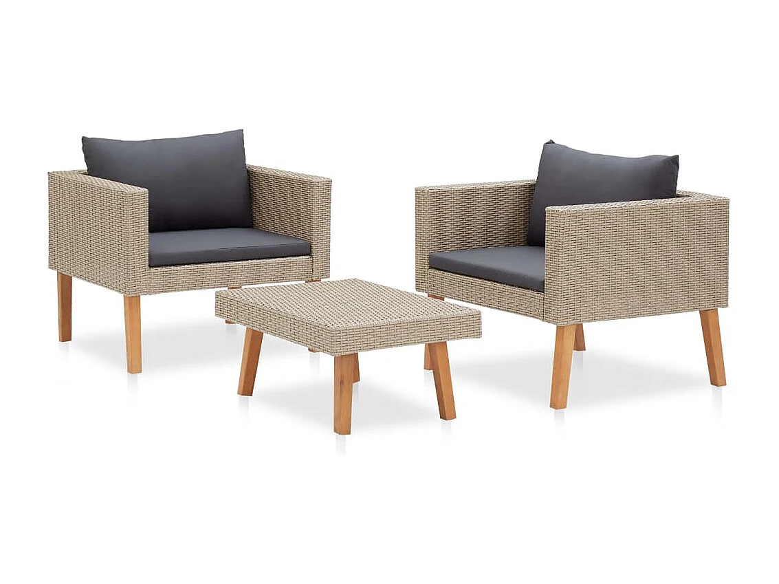 3-delige Loungeset met kussens poly rattan beige NL77073