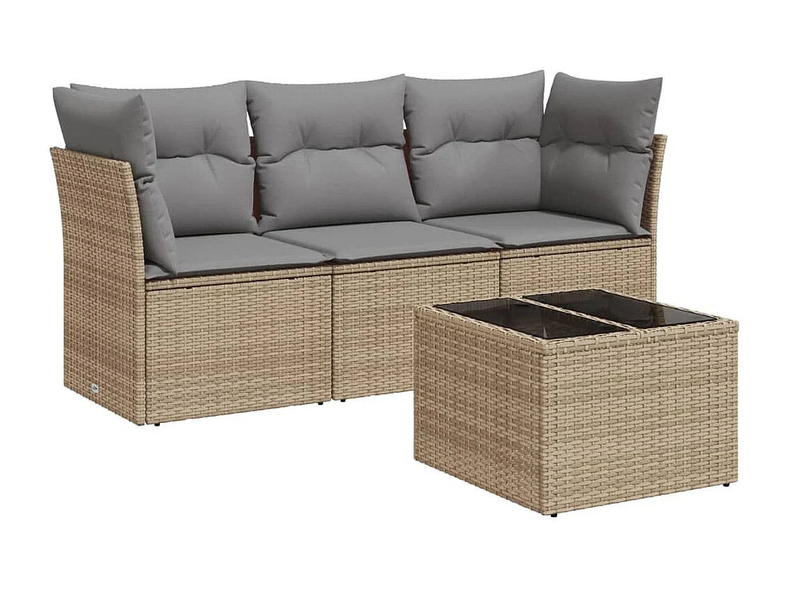 Salon de jardin avec coussins 4 pcs beige résine tressée BE45703