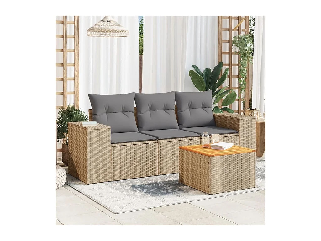 Salon de jardin avec coussins 4 pcs beige résine tressée BE88230