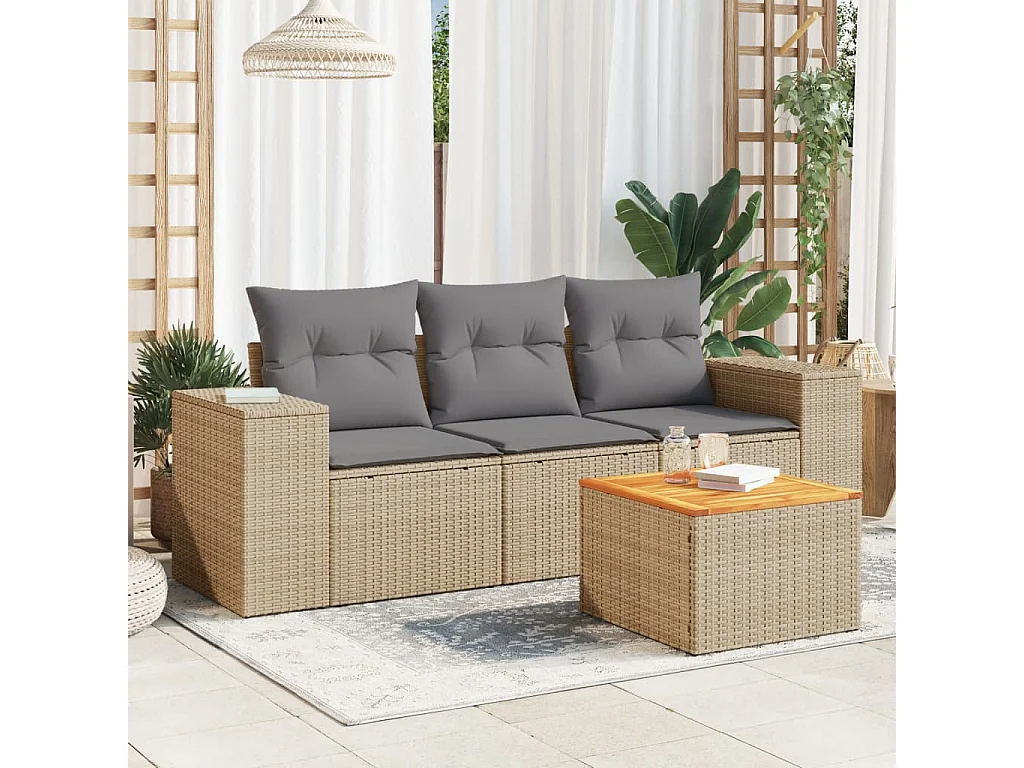 Salon de jardin avec coussins 4 pcs beige résine tressée BE88230