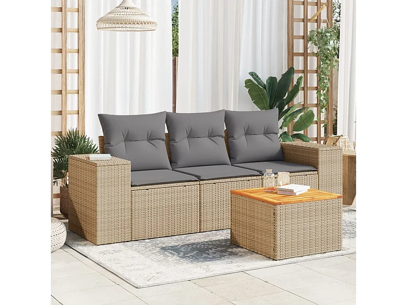 Salon de jardin avec coussins 4 pcs beige résine tressée BE88230