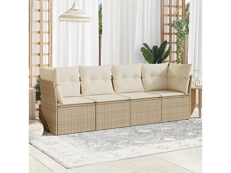4-tlg. Garten-Sofagarnitur,Gartenmöbel-Set mit Kissen Beige Poly Rattan -gkd304710