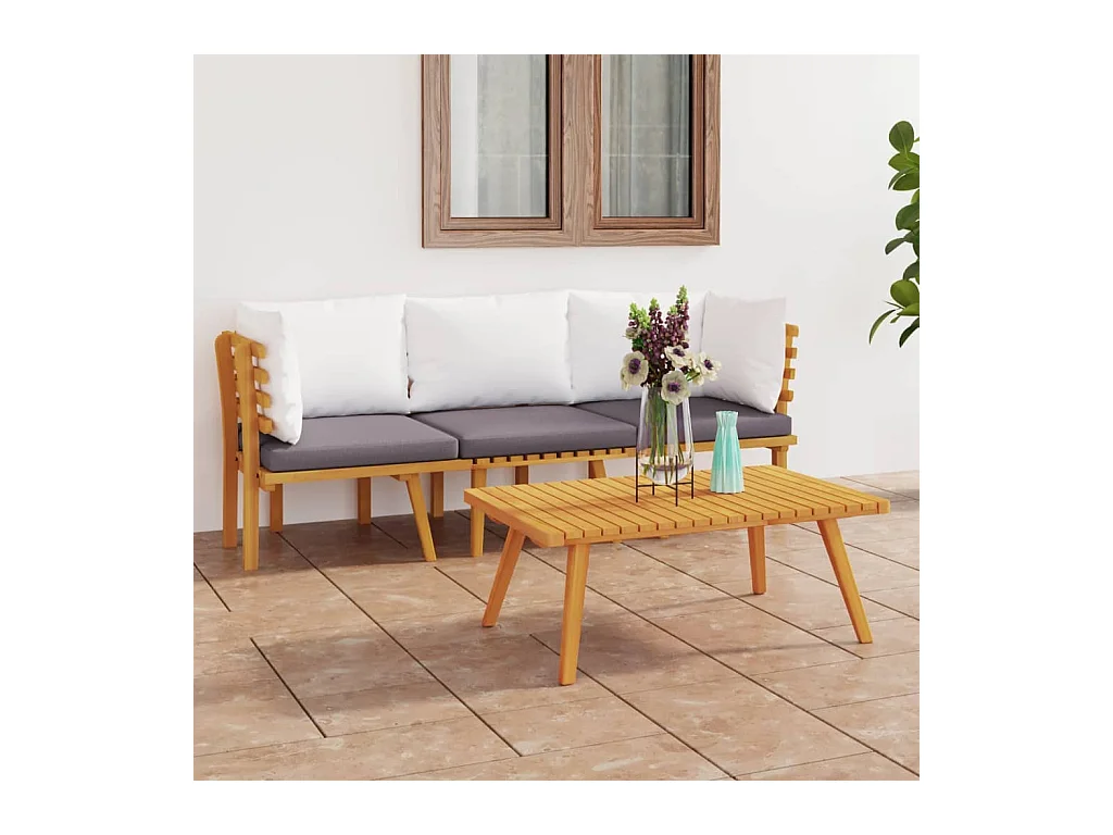 Salon de jardin 3 pcs avec coussins Bois d'acacia solide BE69719