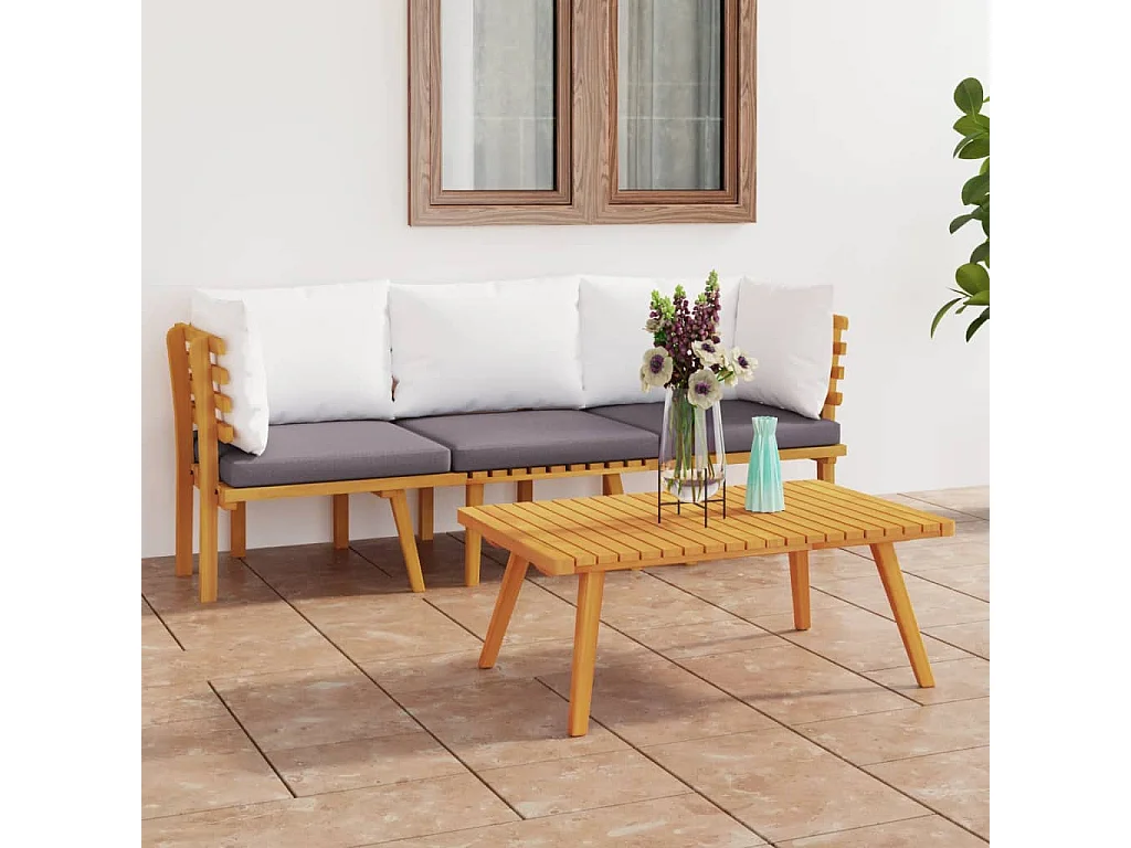 3-tlg. Garten-Sitzgruppe: Sofa + Tisch | Garten-Lounge-Set mit Kissen Massivholz Akazie -GKD505974