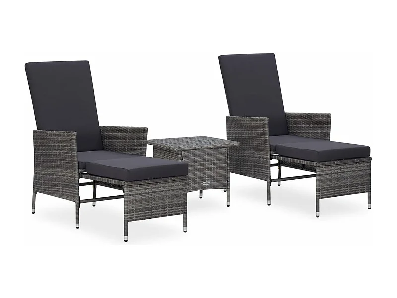 3-delige Loungeset met kussens poly rattan grijs NL91735
