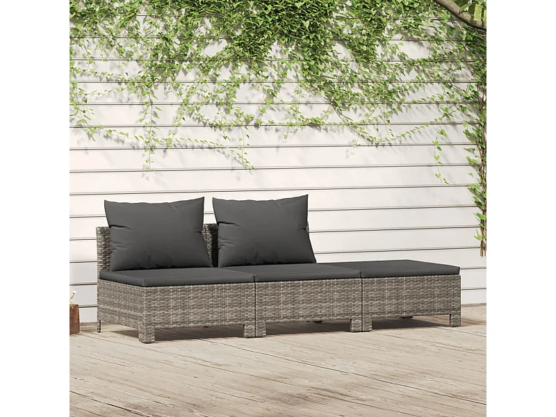 Salon de jardin 3 pcs avec coussins Gris Résine tressée BE24310