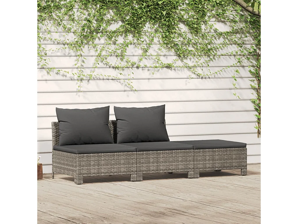 Salon de jardin 3 pcs avec coussins Gris Résine tressée BE24310