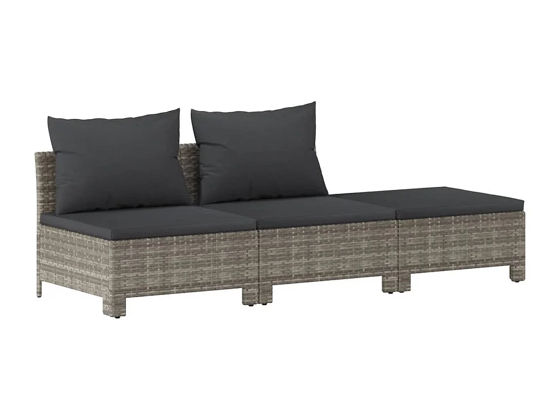 Salon de jardin 3 pcs avec coussins Gris Résine tressée BE24310