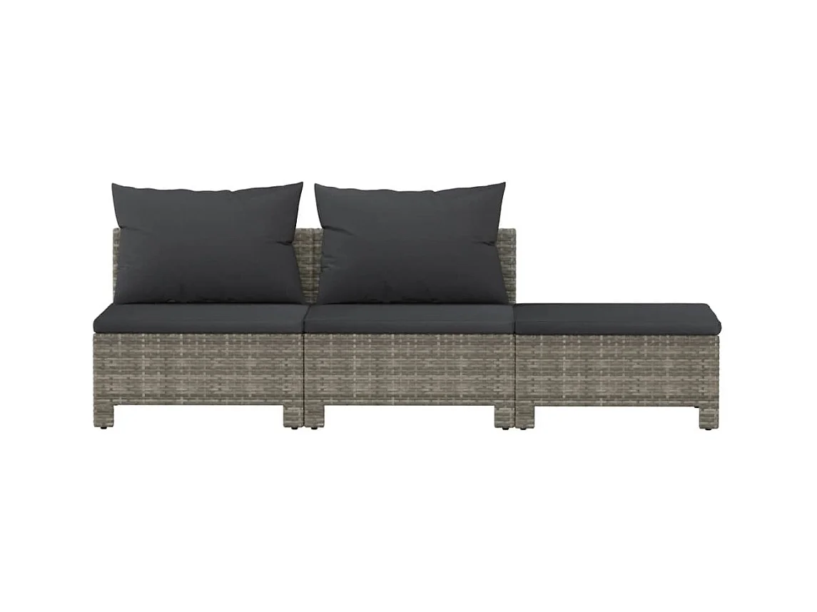 Salon de jardin 3 pcs avec coussins Gris Résine tressée BE24310